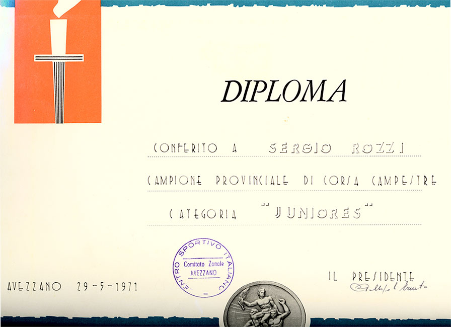 1971. Diploma campione provinciale di Corsa campestre cat. juniores